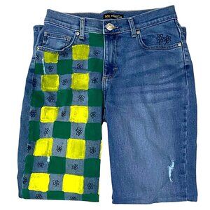 Custom Painted Distressed Womens Jeans Size 4 Short Art to Wear Floral Geometric